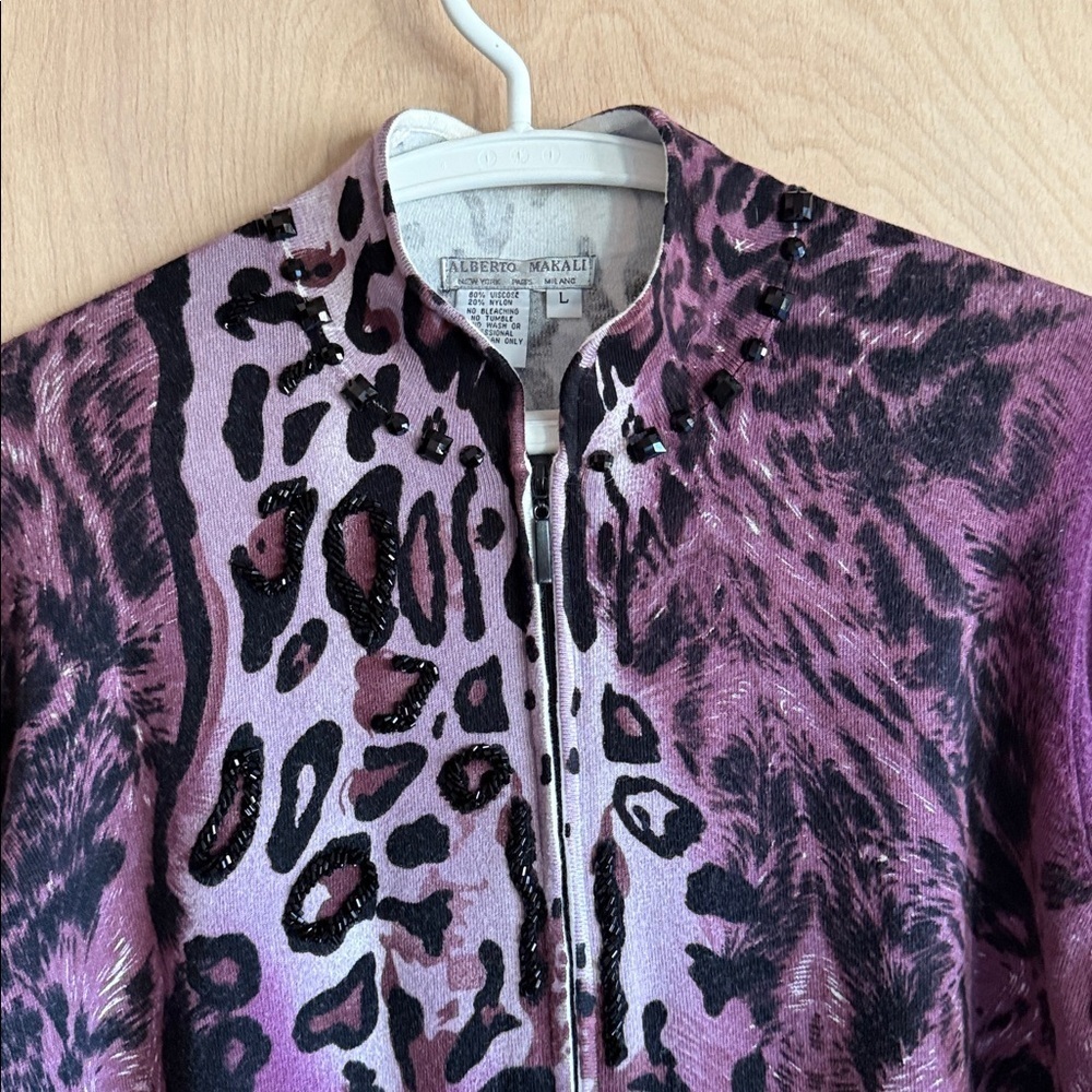 Alberto Mikali Full Zip Sweater Purple Black Embellished Women’s Large - Picture 3 of 14